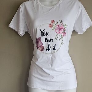 Inspiring White Tee with Floral and Butterfly Print